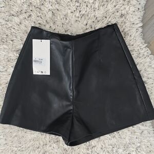 Zara Black High Waist Leather Shorts